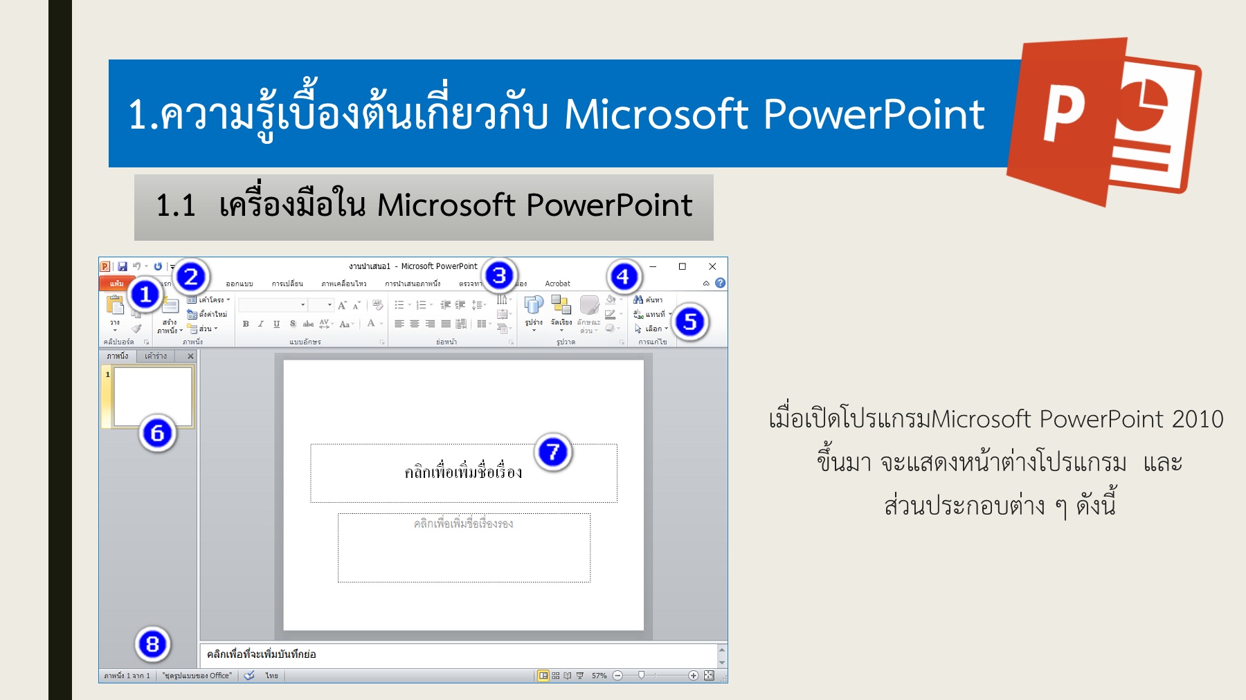 ส่วนประกอบของ PowerPoint